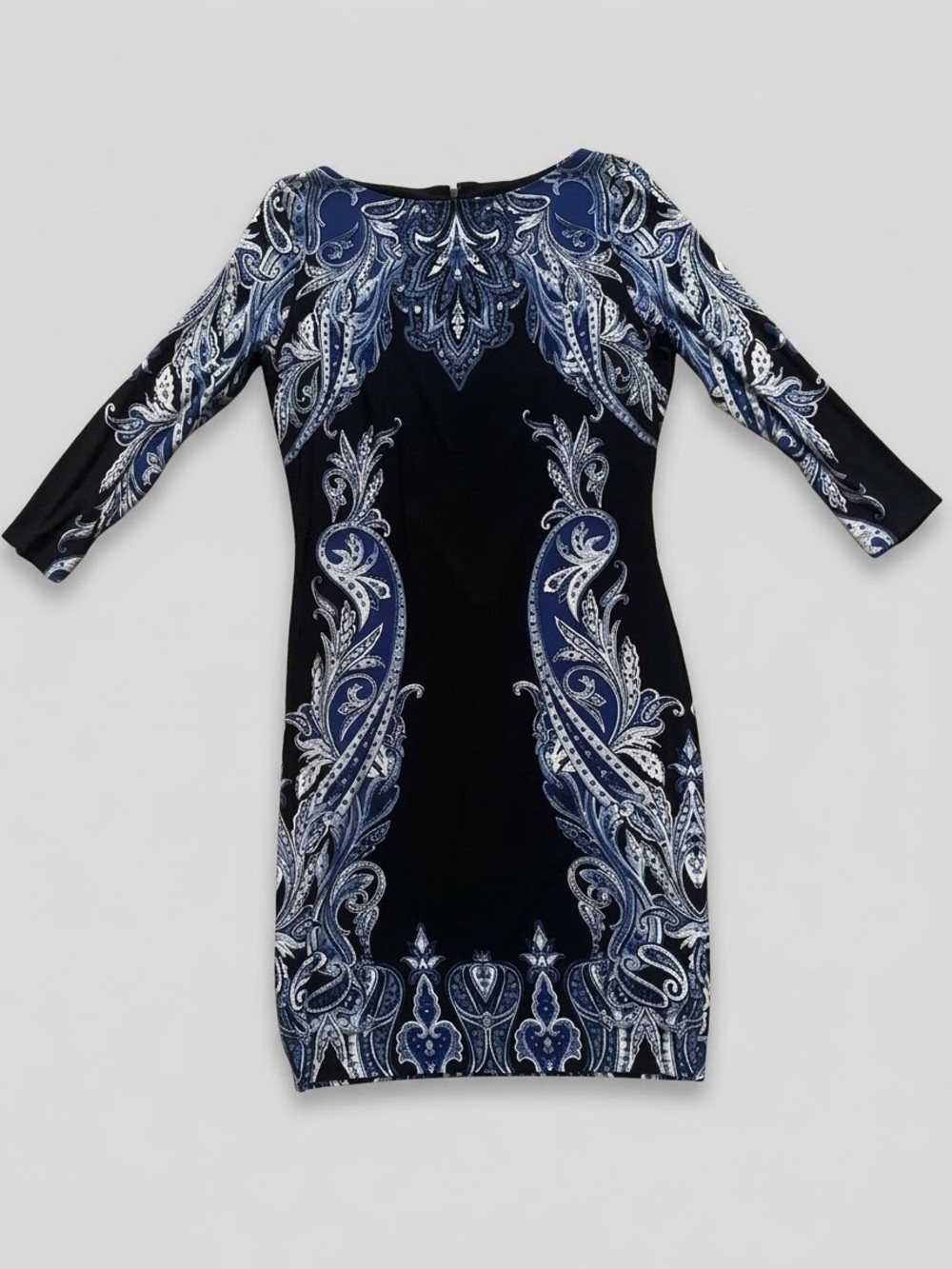 Cache Black Midi Dress with Blue & White Paisley Print-C17